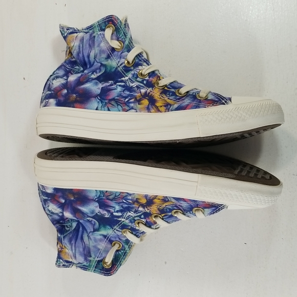 Converse Chuck Taylor All Star Floral Blue Purple Hi Top Sneakers 7 - Picture 9 of 13